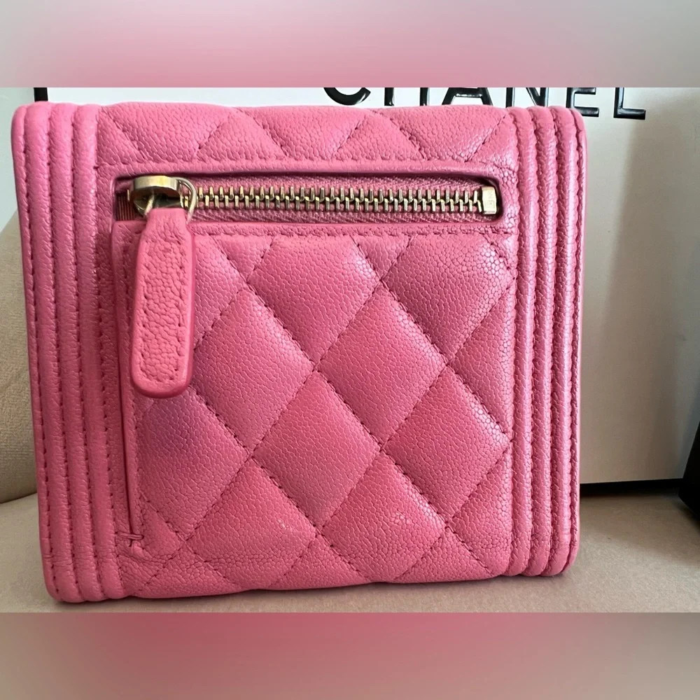 CHANEL  Caviar Leather Boy Flap Wallet Quilted Pink Great Condition/ Great Deal